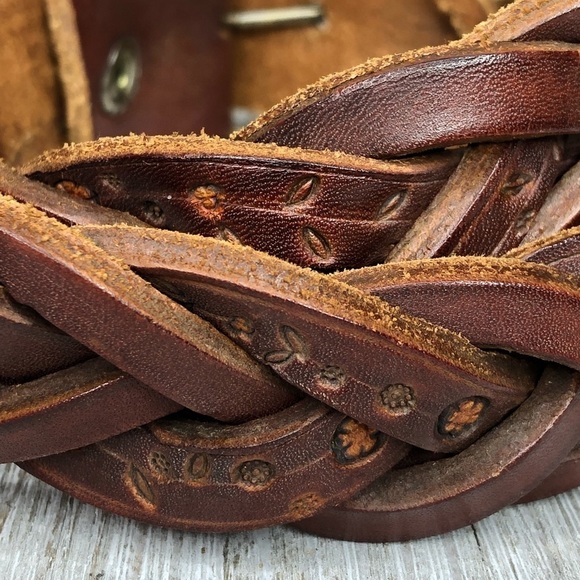 Brown Leather Braided Floral Stamped Belt main image 5